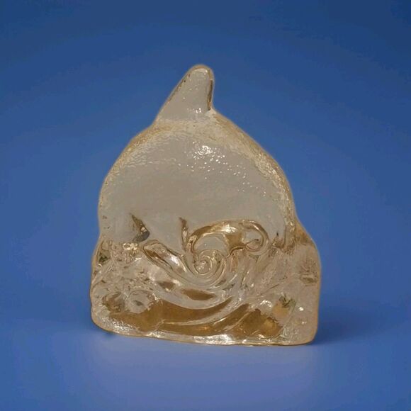 Vintage Y2K Partylite Dolphin Tealight Candle Holder Etched Glass Heavy Decor - Picture 1 of 8